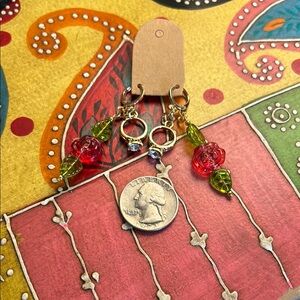 Red and Green Beaded Earrings